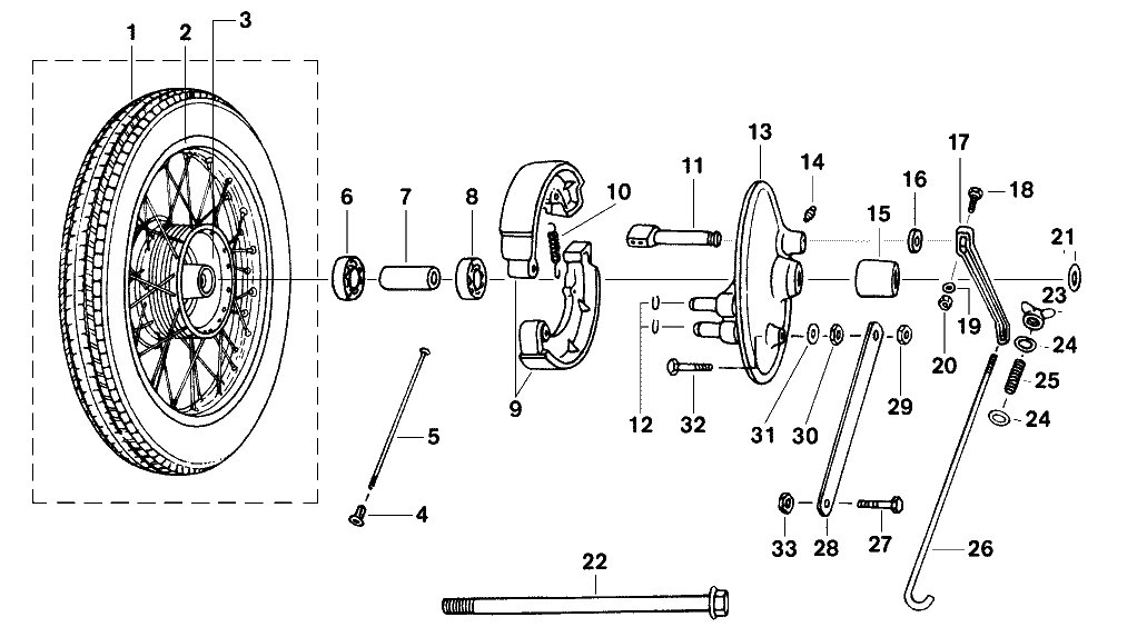 Zadné koleso, zadná brzda