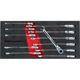 Kloubové ráčnové očkoploché klíče ve výplni do dílenského vozíku, 12 ks - V5077