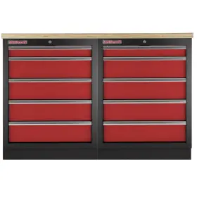 Zostava kvalitných PROFI RED dielenských skriniek s pracovnou doskou - RTGS1300BAL11