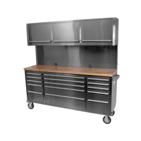 Pojazdný pracovný stôl s dierovanou doskou a hornými skrinkami - AH7218